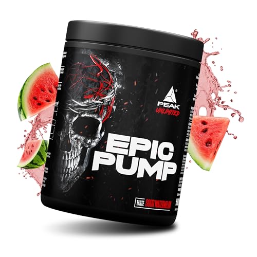 PEAK Epic Pump - 500g Geschmack Sour Watermelon I 20 Portionen I Pre Workout Booster I ohne Stimulanzien I L-Citrullin Malat I L-Arginin AKG/Nitrat I Taurin I vegan