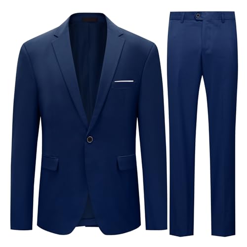 Allthemen Anzug Herren Anzüge Slim Fit 2 Teilig für Business Herrenanzug Sakko Hose Marineblau XXL