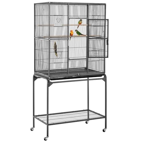 Yaheetech Vogelvoliere Vogelkäfig mit Tür Vogelhaus Vogelbauer mit 4 Rollen 47 x 81 x 160 cm