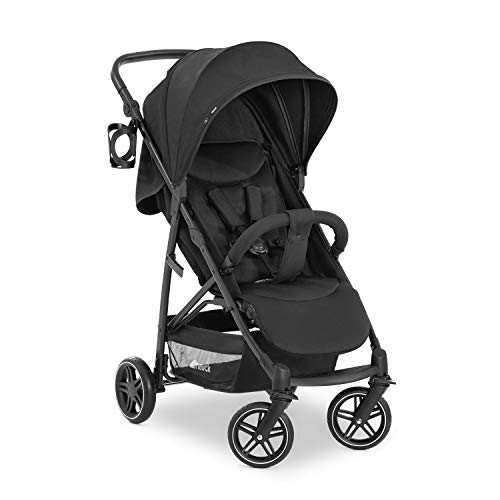 hauck Rapid 4R Plus, Schwarz - Kinderbuggy mit Liegefunktion ab Geburt bis 22 kg - UV Schutz 50+ - Klein Zusammenklappbar - Höhenverstellbarer Schieber mit Getränkehalter - Pannensichere Gummi Räder
