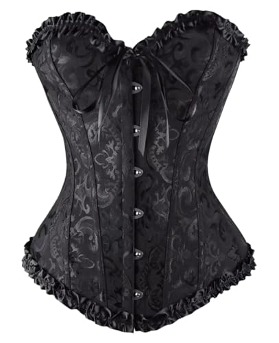 KUOSE Damen Vollbrust Corsage Bauchweg Korsage Top Übergrößen Schwarz, EUR(44-46)4XL