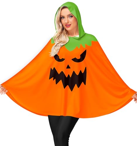 Arankhiger Damen Halloween Kürbis Umhang Mit Kapuze Party Poncho Karnevalskostüm M