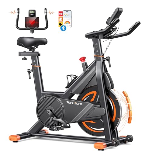 Neu Toputure Heimtrainer Fahrrad mit Pulsmessung und APP, 0-100% Magnetwiderstand Ergometer, 15KG Schwungrad, Bis 160KG, Hometrainer Indoor Bike mit LCD, Tablet-Halter, Getränkehalter, Ultraleise