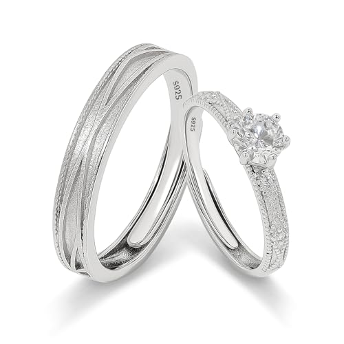 Meissa Paar-Ringe Eheringe Silber 925 Paarpreis Funkelndes Diamantdesign Perfekt für Verlobung Heirat und Hochzeit Ideales Geschenk zum Jahrestag Valentinstag, Set aus zwei Ringen
