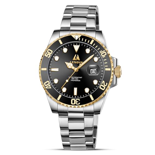 LN LENQIN Herrenuhren 30M Wasserdicht Edelstahlband Uhr für Männer Quarz Analog Uhren Herren Luxus Armbanduhren (Gold Schwarz)