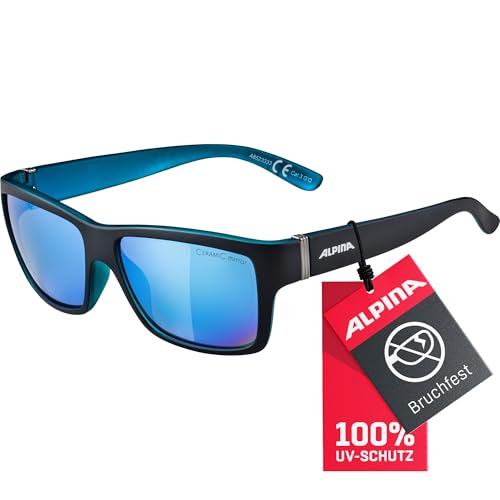ALPINA KACEY - verspiegelte und bruchsichere Sonnenbrille mit 100% UV-Schutz Für Erwachsene, black matt-blue, one size