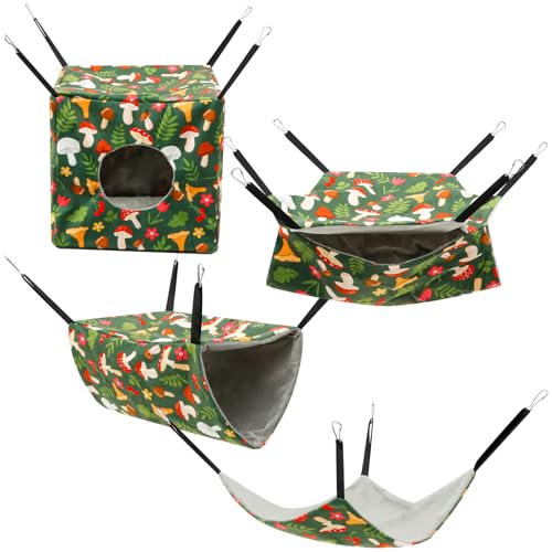 4 Stück Hamster Hängematten Haus,Hängeschaukel Kleintiere Bettwäsche,Waschbar Rattenkäfig Zubehör,Weicher Plüsch Meerschweinchenbett Spielzeug für Frettchen Ratten Meerschweinchen Papagei(Grün)