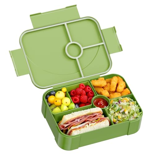 LEIKEEGO Brotdose Kinder mit Fächern Auslaufsicher Lunchbox Kinder Brotdose Kinder für Mädchen & Jungen, Jausenbox Kinder für Kindergarten & Schule (Grün)