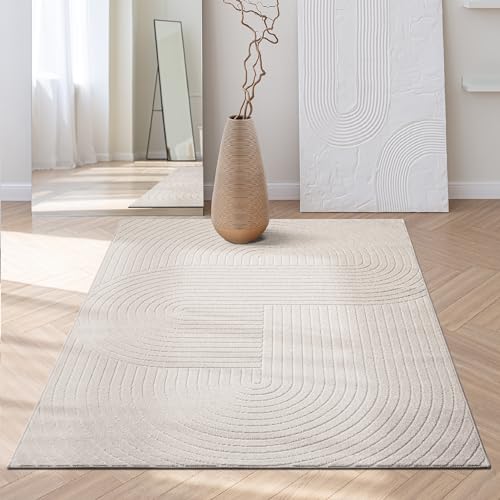 the carpet Santo Plus - Teppich für Wohnzimmer & Schlafzimmer, Hochwertig, Pflegeleicht & Langlebig, Modernes Design, auch für Outdoor geeignet, Creme, 80 x 150 cm
