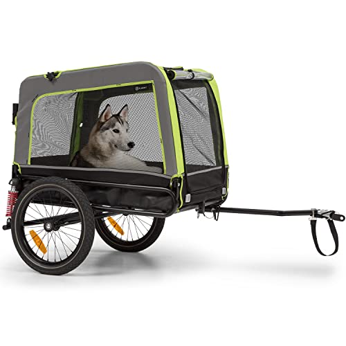 Klarfit Fahrradanhänger für Hunde, 2-in-1 Hunde & Hundebuggy, Klappbar, Fahrradanhänger, Hundeanhänger Gefedert mit Reflektoren & Leine bis 40kg