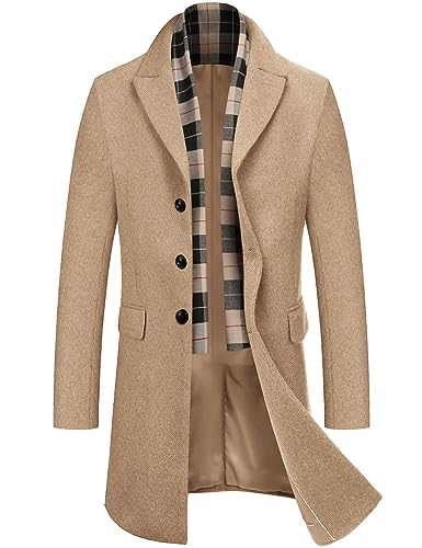 COOFANDY Mantel Herren Lang Trenchcoat Wintermantel Business Slim Fit Wollmantel Warm Winterjacke Herrenmantel Lässige Windjacke Reversjacke Khaki S