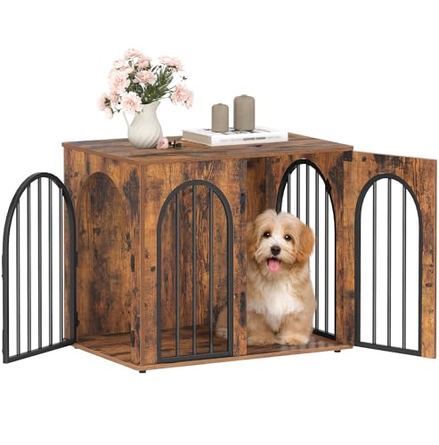 Hzuaneri Hundekäfig Möbel, 68cm Hundebox für Zuhause, 3 Türen, Bogentür, Moderne Hundebox Indoor für Hunde, Beistelltisch, Hundekäfig Hochbelastbar, 68 x 49 x 56 cm, Vintagebraun DFC85501B