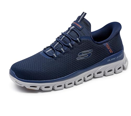 Skechers Herren Glide-Step Noxus Hands Free Slip-in Sneaker, Navy Mesh/Pu, 42 EU