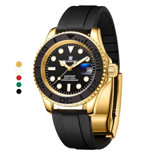 GUANHAO Men's Automatic Mechanical Diving Watch, 40mm Luminous Dial, 100M Waterproof, Luxury Fashion Business Casual Sport Designer Genuine Watch with Calendar, Rubber/Stainless Steel Strap