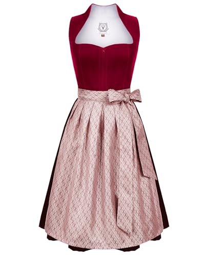 DIRNDLSTERN Damen Midi Rot - Elegantes Trachtenkleid Samt Plissee Schürze Perfekt für Oktoberfest 44