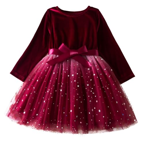 Mädchen Kleid Tüll Cord Ballkleid Gradient Spleißen Langarmkleid A-Linie Rundhals Partykleid Festliche Herbst Winter Freizeitkleid Kinder Prinzessin Kleider Langarm Ballkleid Gr. 80-120