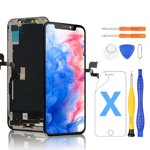 Yodoit für iPhone X LCD Bildschirm Ersatzset 3D Touch Display Touch Digitizer Montage Face ID mit Reparaturwerkzeug-Kit Schutzfolie Kompatibel mit Modell A1865 A1901 A1902