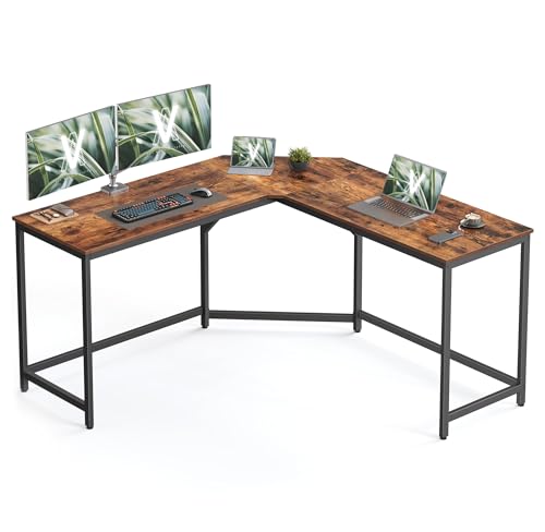 VASAGLE Eckschreibtisch, L-förmiger Computertisch, 149 x 149 x 76 cm, platzsparender Bürotisch, Homeoffice, Gaming, vintagebraun-tintenschwarz LWD73X