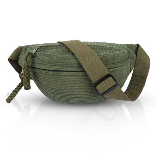 Cord Bauchtasche für Damen Herren, Modische Umhängetasche Crossbody Bag,Praktische Brusttasche Gürteltasche für Alltagsleben, Sport, Reisen, Laufen, Schule (Grün)