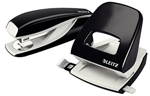 Leitz Büro Heftgerät und Locher-Set, Für 30 Blatt, Ergonomische Design, Schwarz, NeXXt-Serie, 50950095