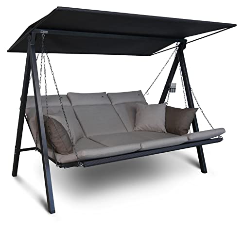 Angerer Freizeitmöbel GmbH Hollywoodschaukel Lounge Smart - Gartenschaukel Made in Germany - Schaukel zum Sitzen, Liegen und Entspannen - inklusive Bett-Funktion - einfache Montage (Beige)