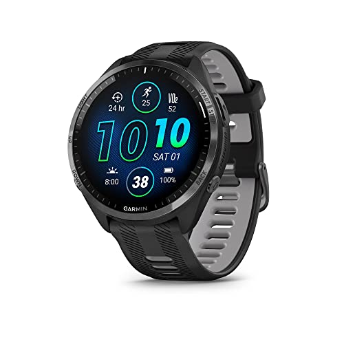 Garmin Forerunner® 965 Lauf-Smartwatch, buntes AMOLED-Display, Trainingsmessungen und Wiederherstellungsinformationen, Schwarz/Pudergrau, 010-02809-00