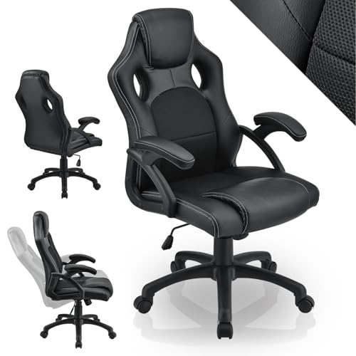 Juskys Racing Schreibtischstuhl Montreal ergonomisch höhenverstellbar & gepolstert 120 kg belastbar Bürostuhl Drehstuhl PC Gaming Stuhl - schwarz