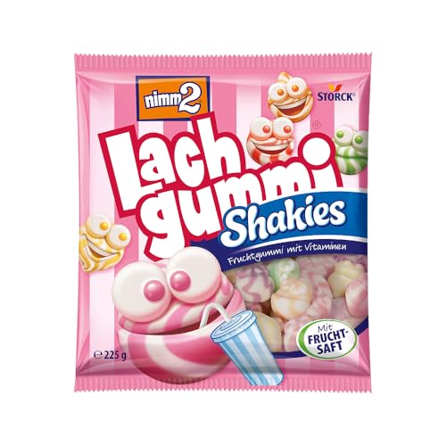 nimm2 Lachgummi Shakies – 1 x 225 g – Fruchtgummis mit Fruchtsaft, Vitaminen und Milch – Süßigkeit in sechs Geschmacksrichtungen