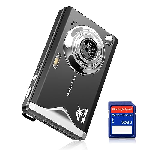 Digitalkamera CCN, 48MP 1080P FHD Fotokamera mit 3,0 Zoll Bildschirm, 16X Digitalzoom Tragbar Kompaktkamera mit 32GB TF-Karte, USB-Kabel, für Teenager Erwachsene Anfänger, Schwarz