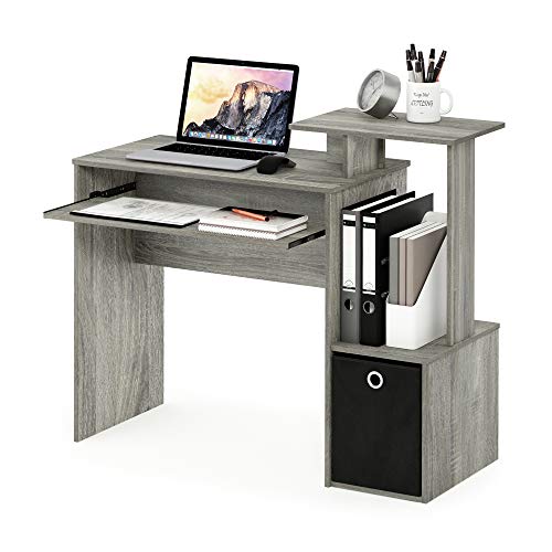 Furinno Econ Mehrzweck Home Office Computer Schreibtisch mit Ablage und Einschub, holz, Französische Eiche Grau/Schwarz, 40.01 x 40.01 x 86.61 cm