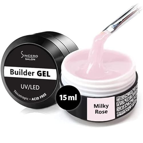 SINCERO SALON Aufbaugel für Gelnägel - Milky Rose - UV Gel zur Nagelverlängerung und Modellage - Nail Art Acrylgel für Nägel - Farbgel - Versiegelungsgel - 15ml