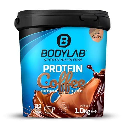 Bodylab24 Protein Coffee Espresso 1000g, mit bis zu 20g Eiweiß aus Molkenprotein und 69mg Koffein je Portion, der ideale Protein-Koffein-Kick zum Frühstück, zwischendurch oder vor dem Training