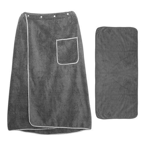 Saunakilt + Saunatuch, 135x 75cm, 400gsm, Saunahandtuch Herren Damen, Badetücher Verstellbar, Groß Sauna Bademantel mit Gummiband Druckknöpfe Tasche, Saunamantel Saunatücher Polyester Fusselfrei