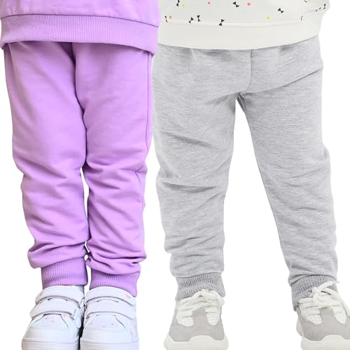 100% Baumwolle Babyhosen Kinderhosen | 2 er-Pack Lässig Sweathose Weiche und Bequeme Babykleidung für Jungen und Mädchen (18-24 Monate, Lila - Grau)