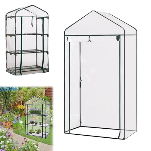 Foliengewächshaus, Tomaten Gewächshaus, Gewächshaus Klein, PVC, mit Tür zum Aufrollen, Platzsparend, für Kletterpflanzen, Geeignet für Balkon, Terrasse, Hohebeetgärten (Das Regal ist Nicht enthalten)
