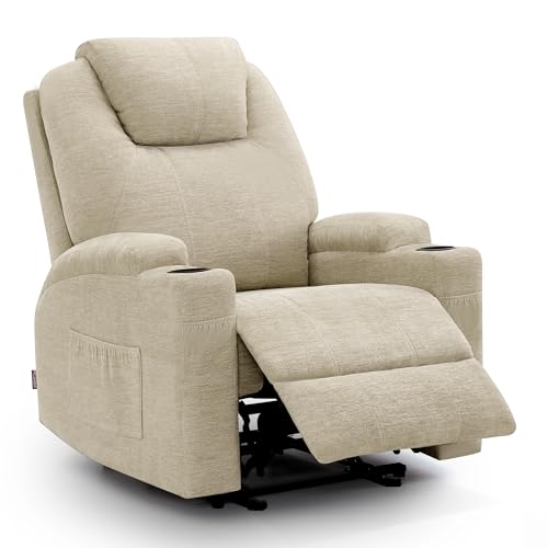 M MCombo Elektrisch Relaxsessel Massagesessel Fernsehsessel Liegefunktion Vibration Heizung 7061 neues Modell (Beige-Stoff)