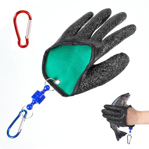 AOZUO 5 Stück Angelzubehör Mit 2 Haken 2 Kunststoff Magnetschnallen, Angelhandschuhe Angler Zubehör Winter Angel Zubehör wasserdichte Angelhandschuhe Anti Schnitt Hecht für Umgang Hecht Zander Wels