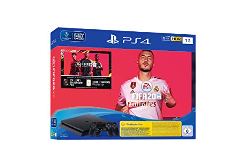 PlayStation 4 Slim - Konsole (1 TB, schwarz) inkl. FIFA 20 + 2 DualShock Controller