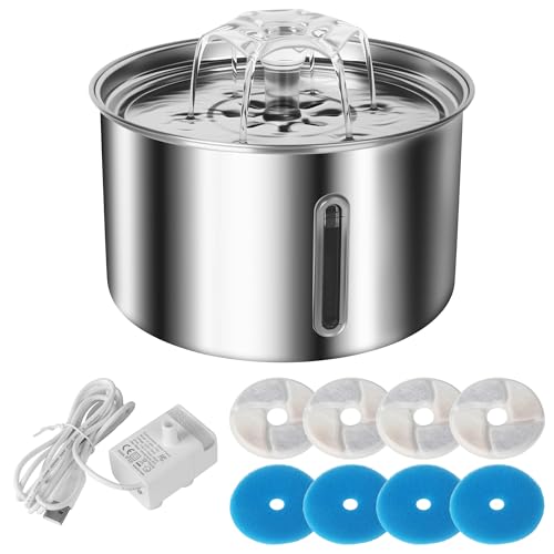 Katzenbrunnen Edelstahl, 3,0L Trinkbrunnen für Katze mit Kabel mit LED-Licht & Dreifach Filtersystem,Superleiser Katzen Trinkbrunnen - Katzentrinkbrunnen,Wasserbrunnen für Katzen