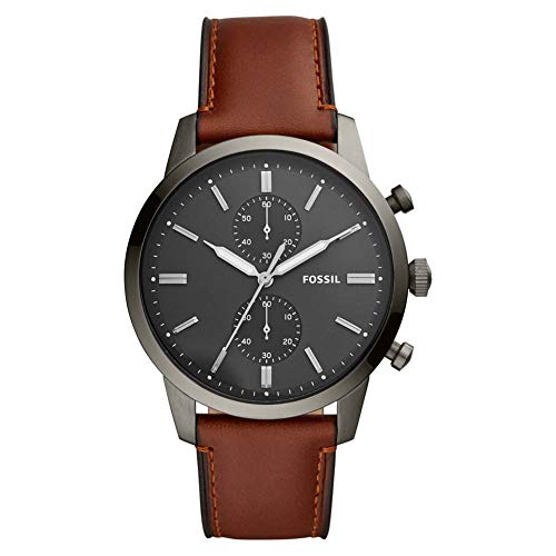 Fossil Townsman uhr für Herren, Chronographenwerk mit Edelstahl- oder Lederarmband, Braun, 44MM