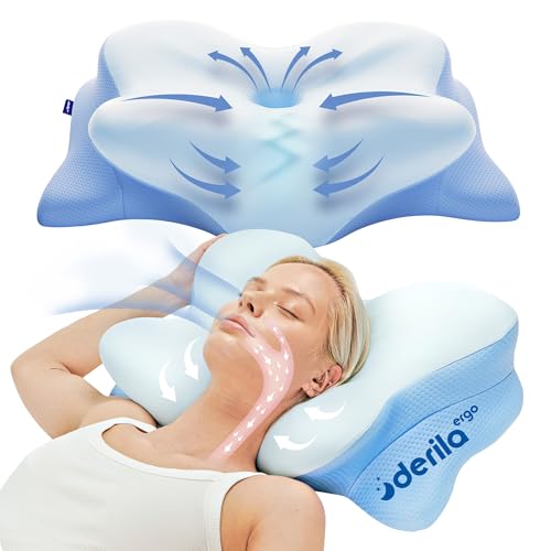 Derila Ergo Nackenkissen Kopfkissen, Memory Foam Kissen. Nackenstützkissen, Ergonomisches Kopfkissen. Pillow Kissen für Seiten, Rücken & Bauchschläfer (1er Pack)