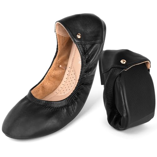 OFFCUP Damen Ballerina Leder, Klassische Flache Ballerinas, Runde Zehe, Freizeit Tanzschuhe, Weiche Leichte Bequeme Flats Schuhe Leicht - 39