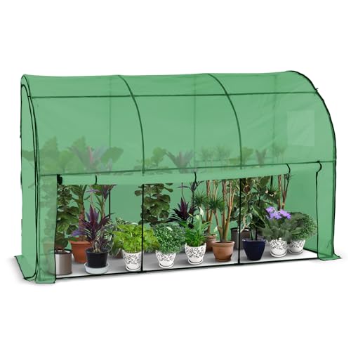 VOUNOT® Gewächshaus Foliengewächshaus, Anlehngewächshaus mit Seitenwände Aufrollbar, Tomatengewächshaus Winterfest Stabil, 300x100x180cm Grün