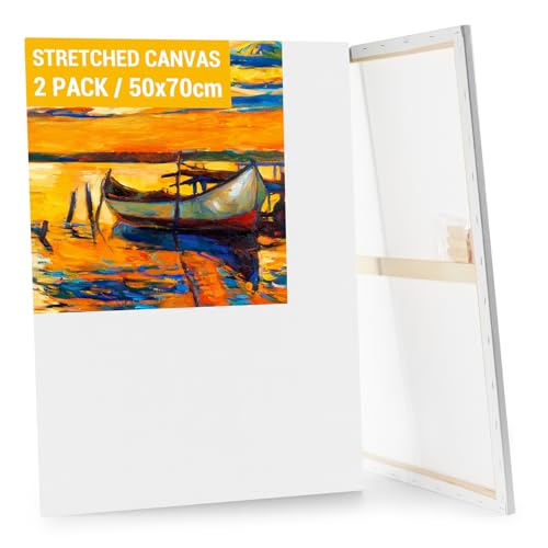 Koncci 2er-Set Leinwand zum Bemalen, 50x70CM Keilrahmen Leinwand Groß, Weiße Leinwände zum bemalen für Acrylfarben Ölgemälde, Canvas für Anfänger und Künstler