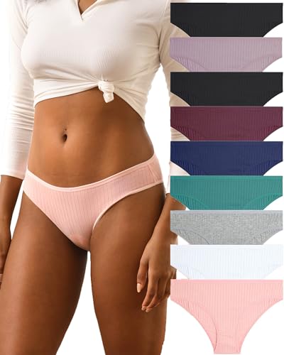 FINETOO 9er Pack Baumwolle Unterwäsche Damen Slip Baumwoll Frauen Set Confy Slips Soft Hipster Sexy Panties Unterhose Women Underwear Weich Unterhosen Sportgürtel Mehrpack S-XL