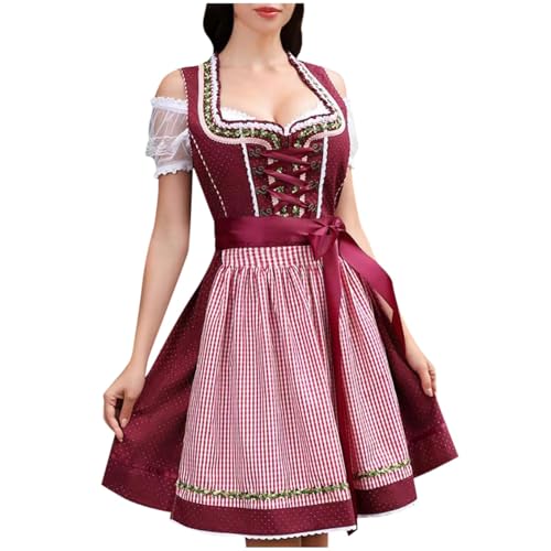 2025 Oktoberfest Dirndl Damen - Traditionelles Bayerisches Dirndlkleid mit Schürze & Bluse für Volksfeste Hochwertige Stickerei Elegantes Trachtenoutfit Komplettset
