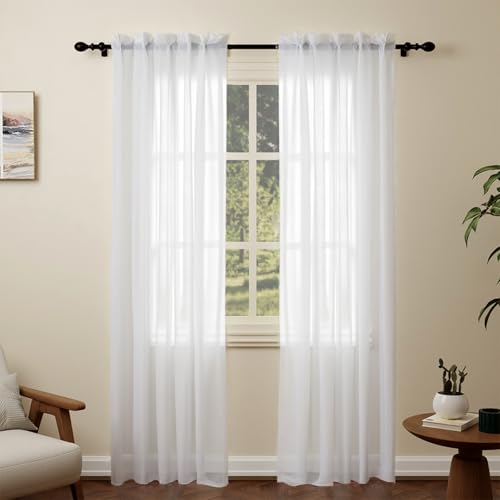 Pacok Vorhänge Weiß Transparente 2er Set Voile Gardinen für Wohnzimmer Modern,Lang Vorhang Durchsichtig Rod Tasche für Schlafzimmer H225 x B150cm