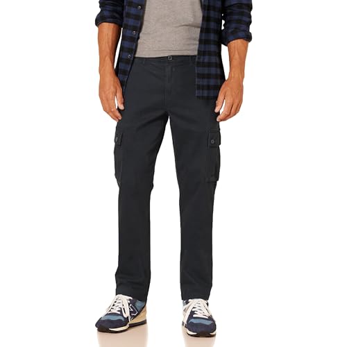 Amazon Essentials Herren Schmal geschnittene Stretch-Cargohose (erhältlich in Big & Tall), Schwarz, 34W / 32L