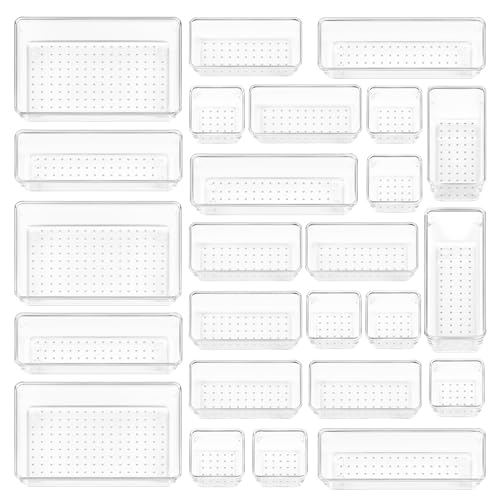 Vtopmart 25 Stücke Schubladen Organizer mit 4 Größen, Make up Ordnungssystem, Schminktisch Organizer Einsetzbar für Makeup, Küchen, Badezimmer, Büro, Schminktisch