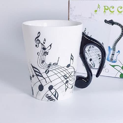 eKsdf Lustige Keramik Kaffeetasse Musik Kaffeebecher mit schwarz Bass förmigen Griffe Porzellan Musik Becher Teetasse Kakaotasse Geschenktasse für Männer Frauen Musikliebhaber (Type-1)